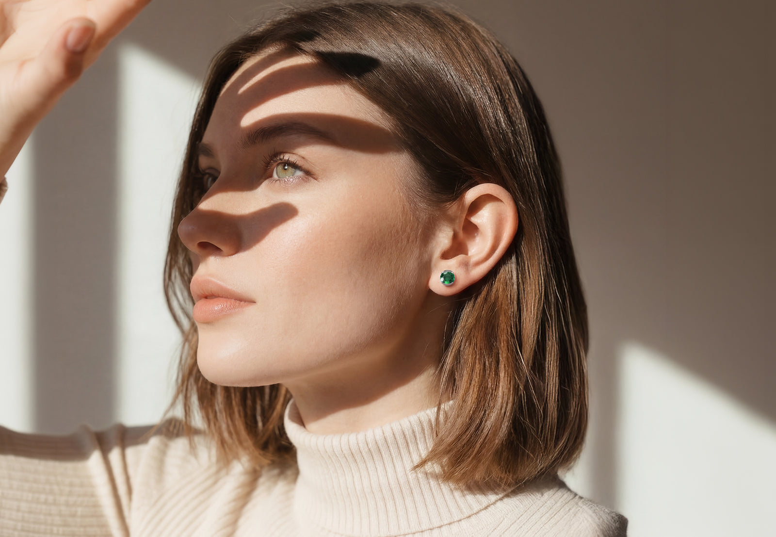 Blissed earrings worn in daylight